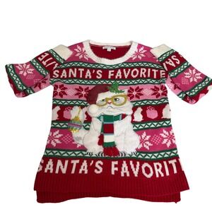 Celebrate Together Womens Santa's Favorite Cat Ugly Christmas Sweater Red Pink M